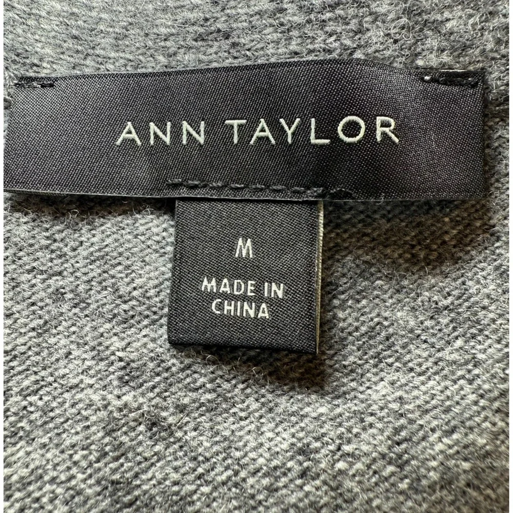 Ann Taylor Longline Cardigan Sweater Gray Wool Blend V Neck Button Front Size M - Picture 3 of 9